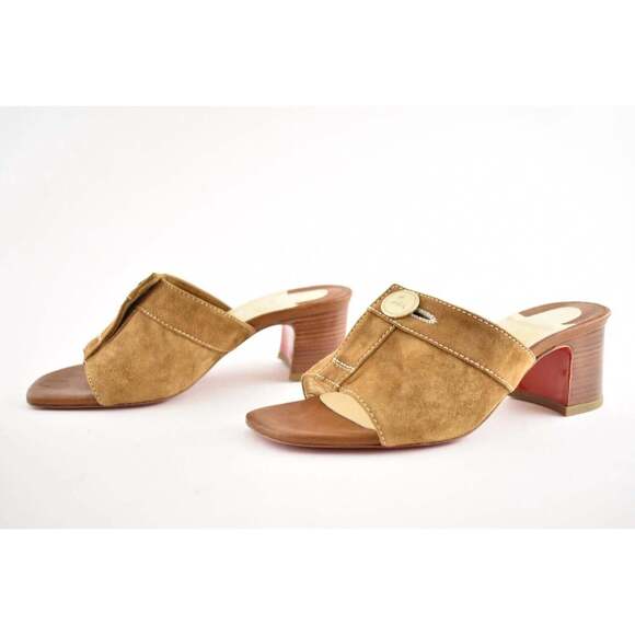 Christian Louboutin Dechirago 55 Safari Brown Suede Mule Block Heel Sandal 35 - Picture 9 of 12
